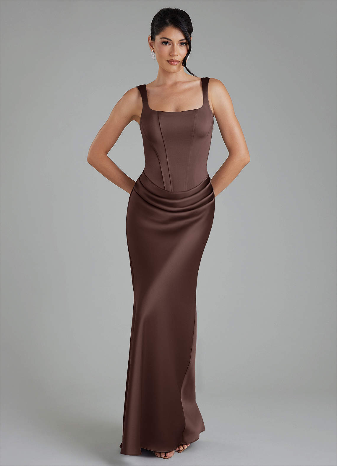 Etta Mermaid Square-Neck Stretch Satin Bridesmaid Dress in Ganache