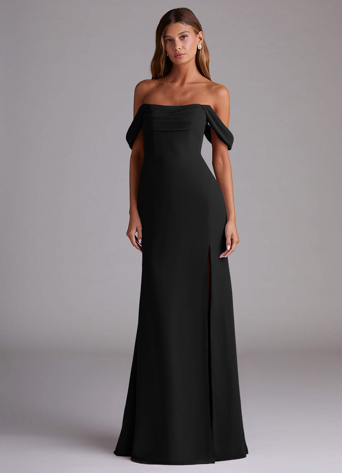 Saige A-Line Off-the-Shoulder Chiffon Bridesmaid Dress in black
