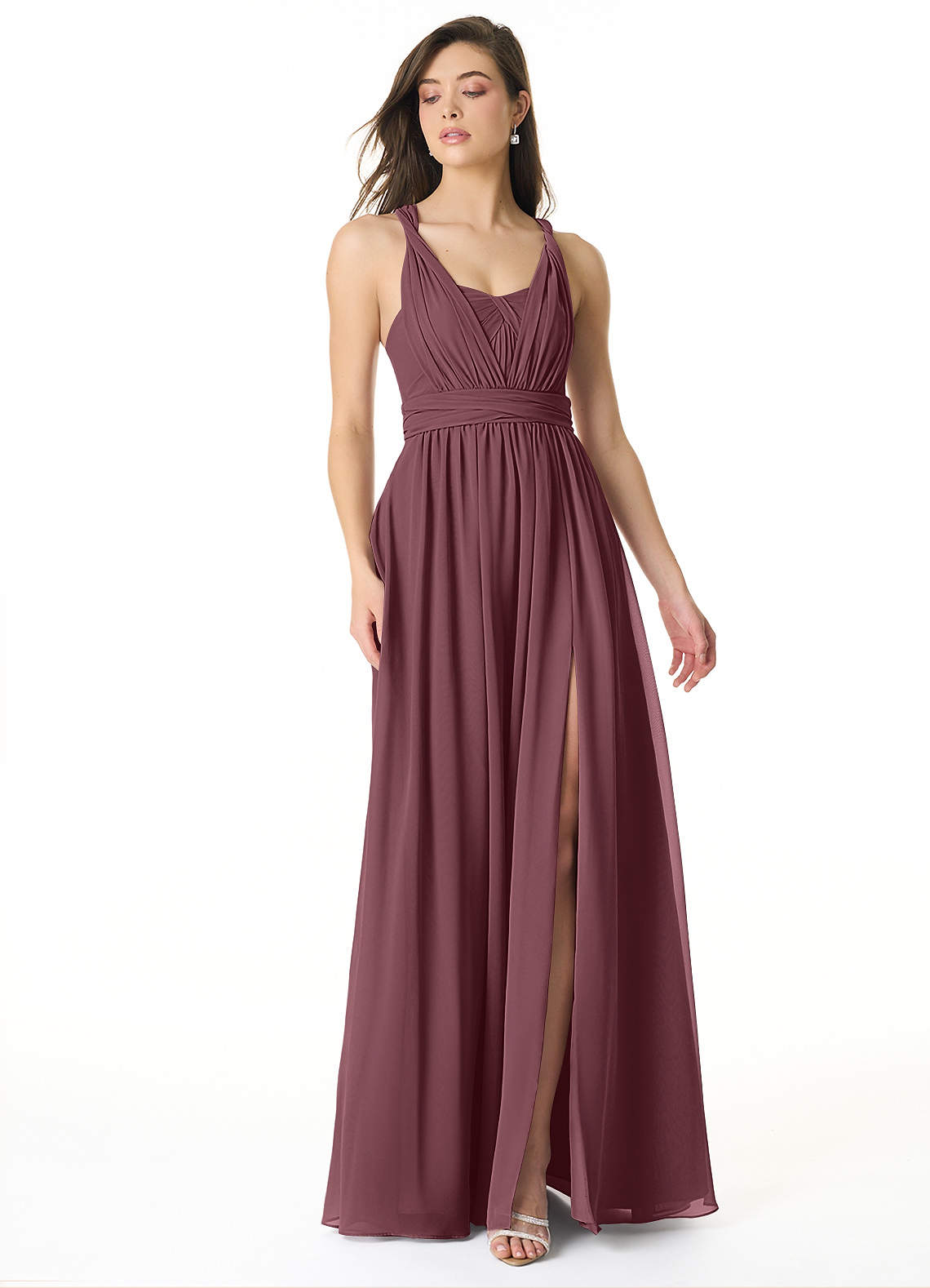 Olani A-Line V-Neck Chiffon Bridesmaid Dress in Sangria