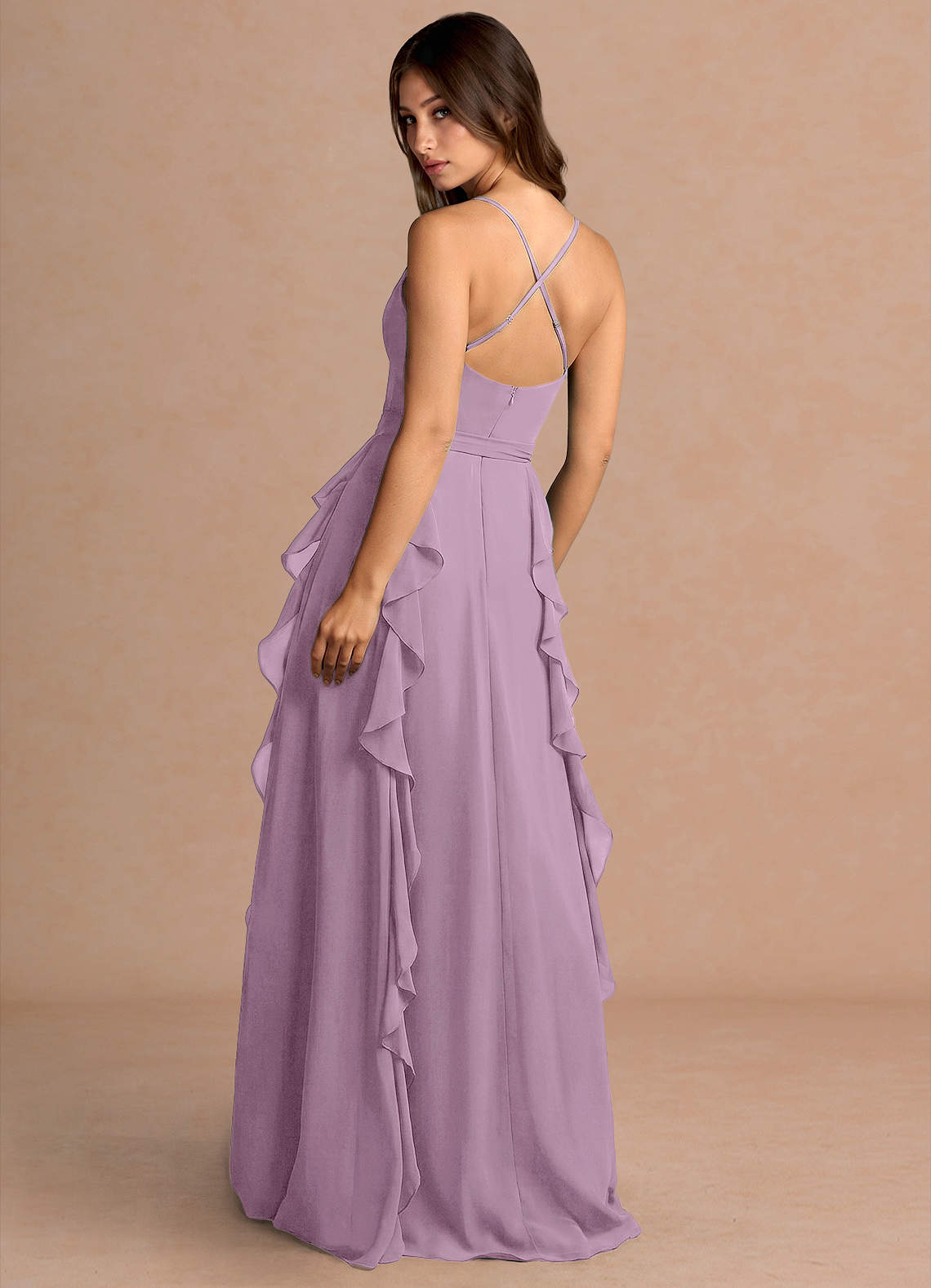 Alouette A-Line V-Neck Chiffon Evening Dress in Wisteria