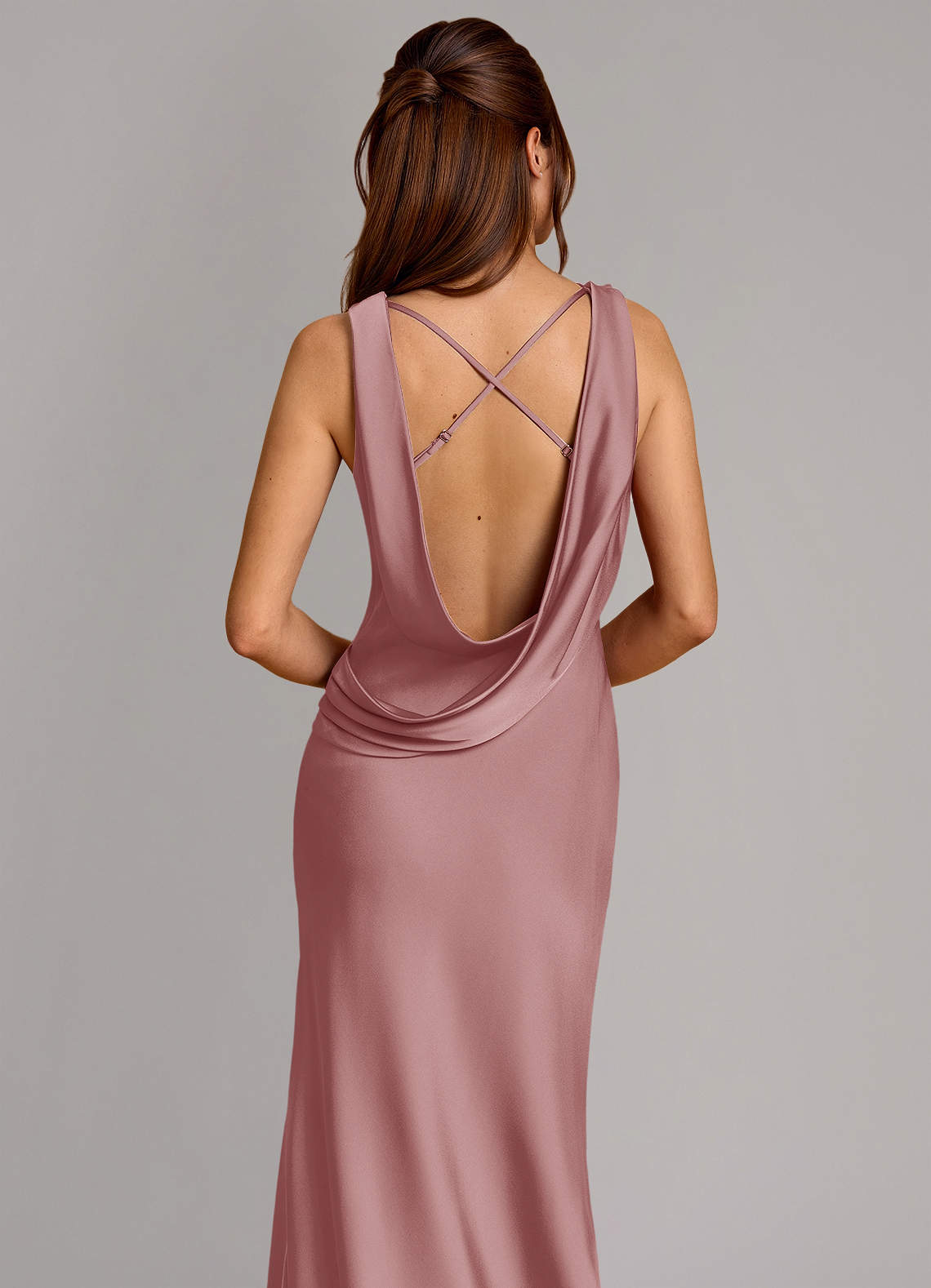 Cheryl Mermaid Cowl-Neck Stretch Satin Bridesmaid Dress in dusty rose