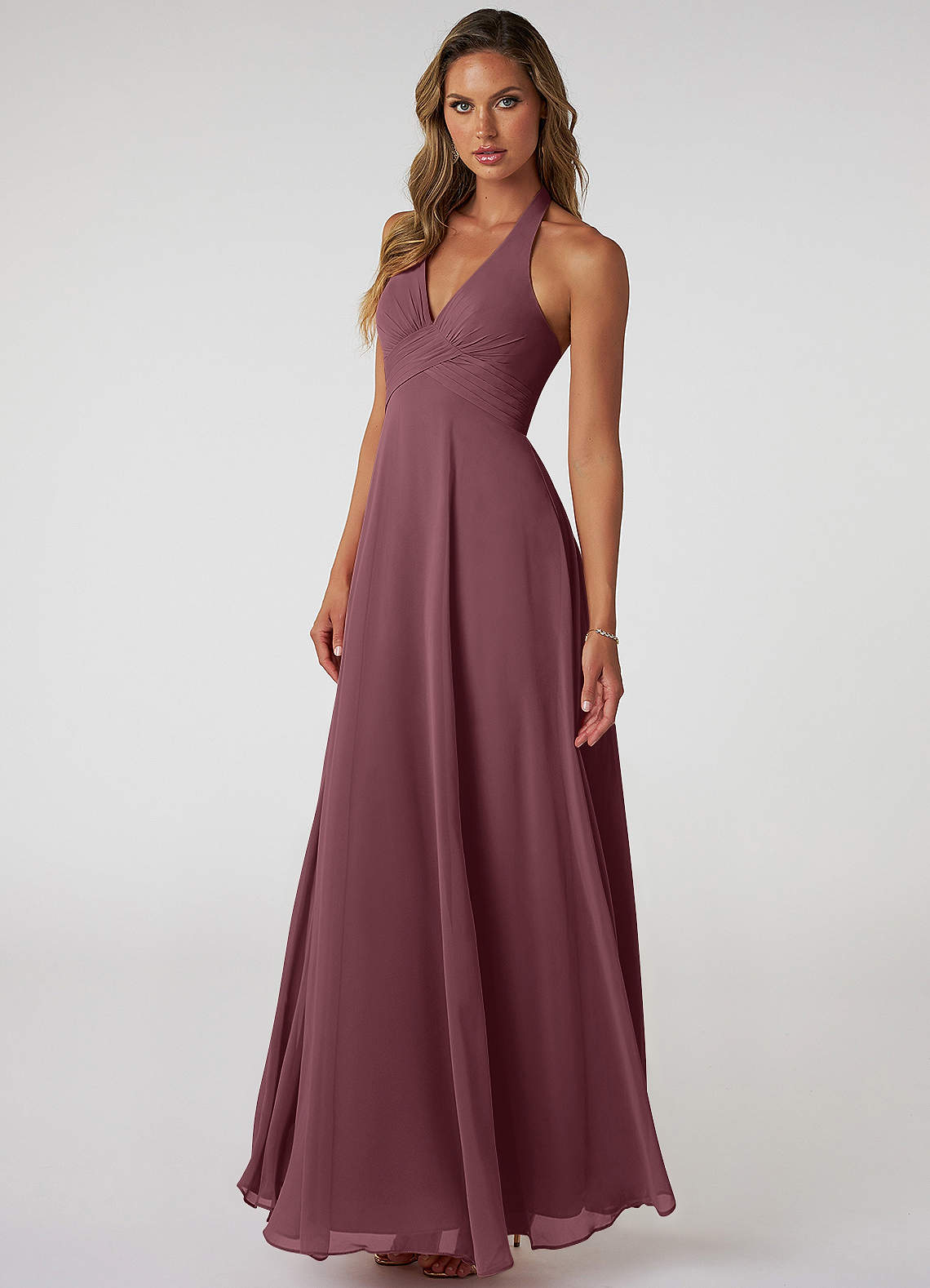 Tessie A-Line V-Neck Chiffon Bridesmaid Dress in Sangria