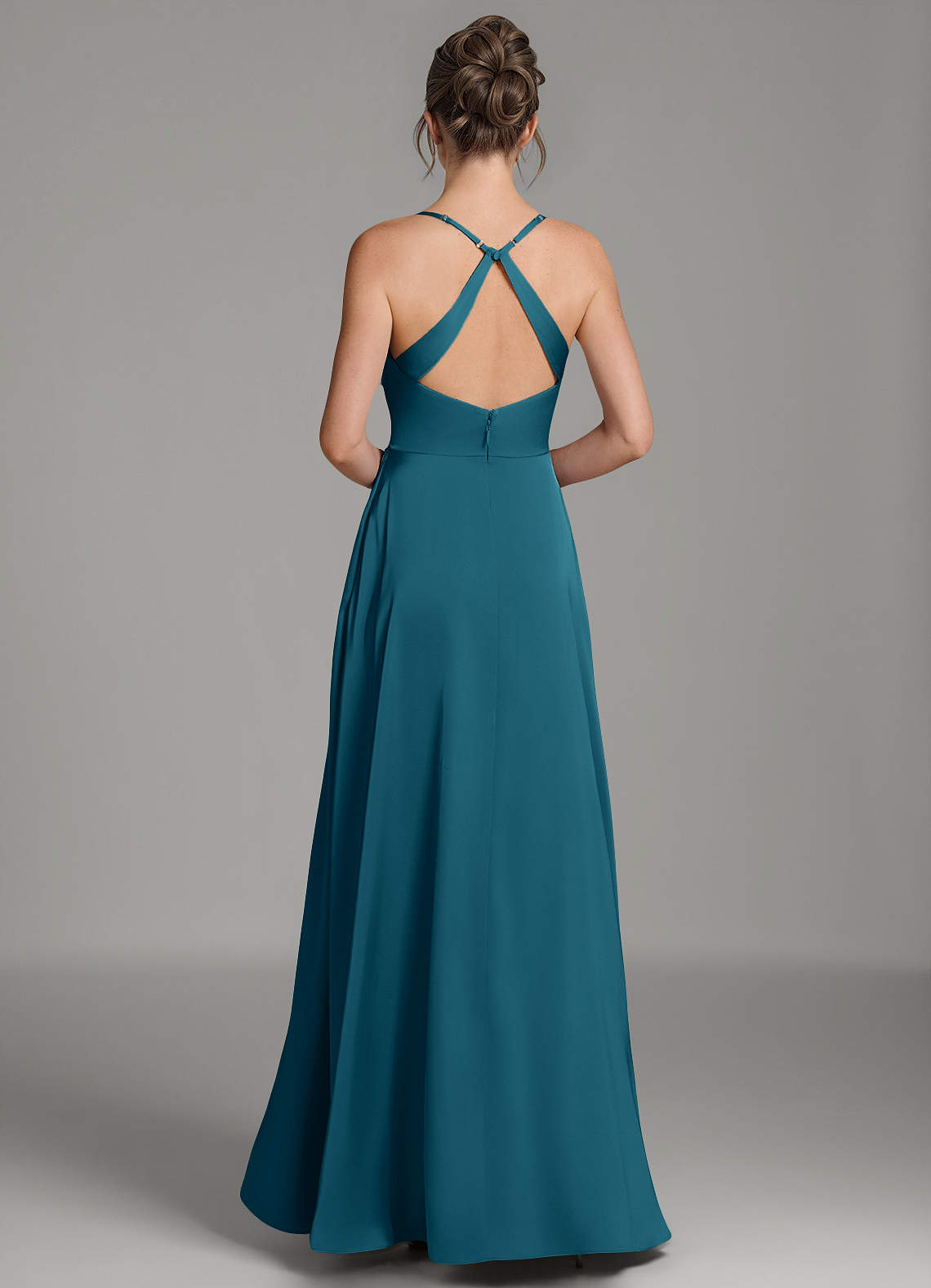 Frankie A-Line Scoop-Neck Stretch Satin Bridesmaid Dress in Ink Blue