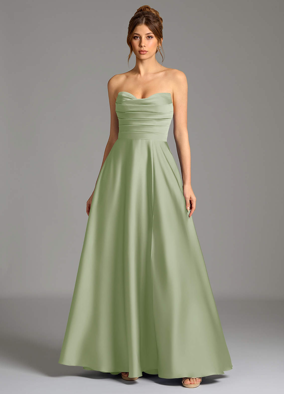 Ayla A-Line Sweetheart Stretch Satin Bridesmaid Dress in Dusty Sage