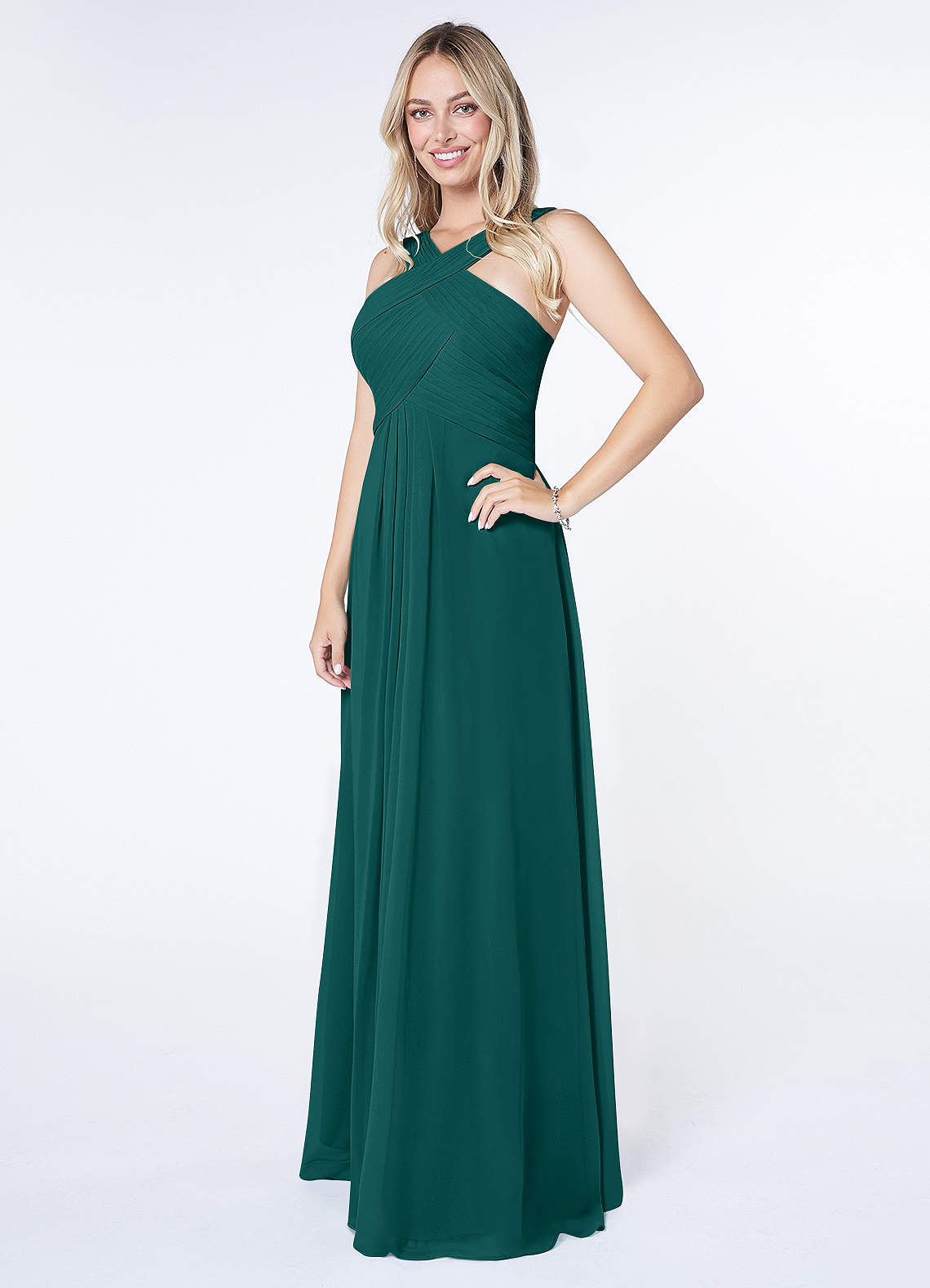 Kaleigh A-Line Halter Chiffon Bridesmaid Dress in Peacock
