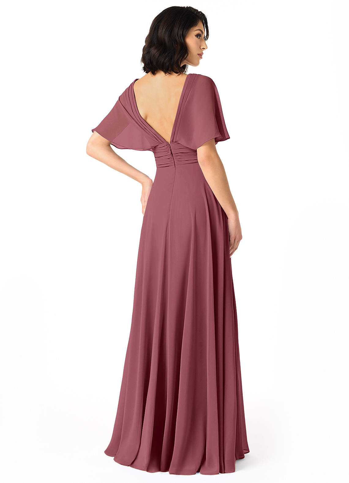 Pamela A-Line V-Neck Chiffon Bridesmaid Dress in Desert Rose
