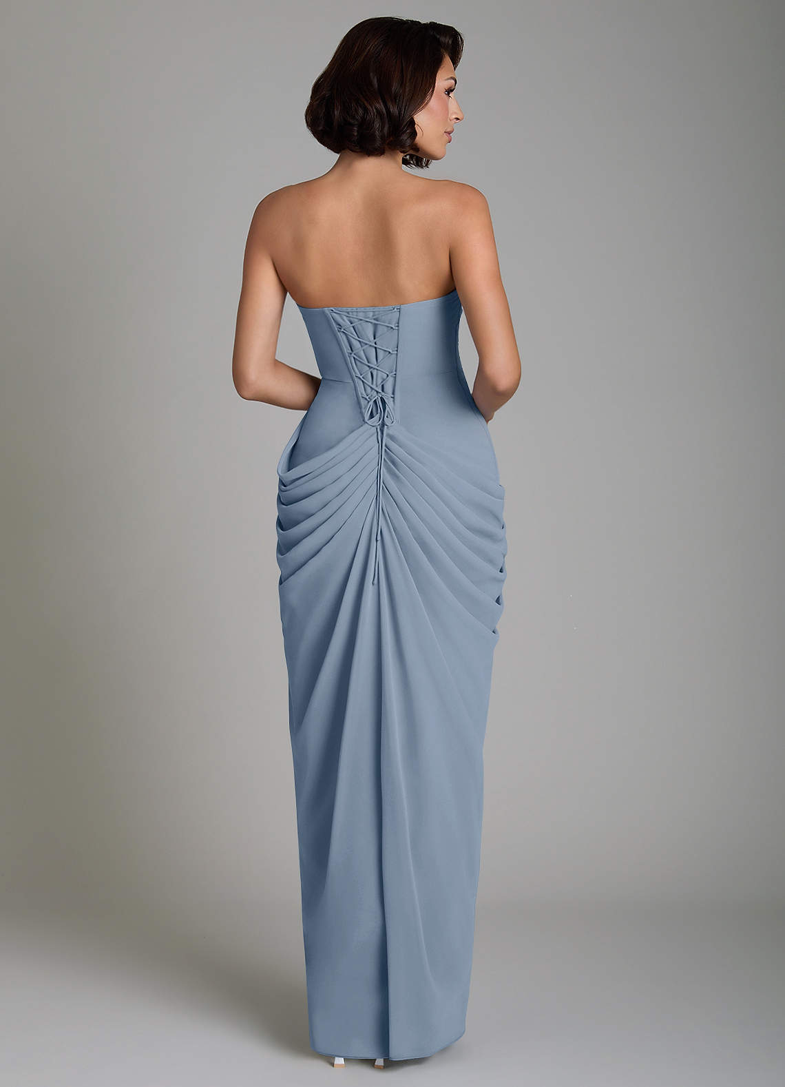 Nyra Sheath Strapless Chiffon Bridesmaid Dress in dusty blue