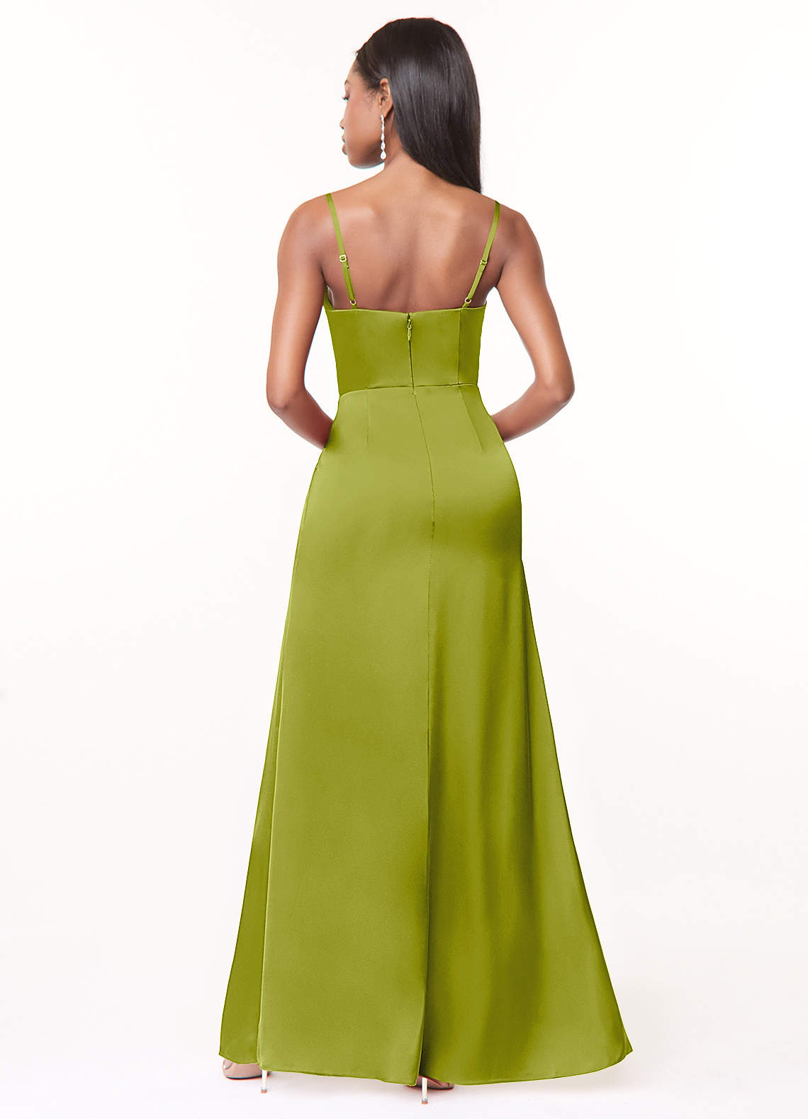 Maci A-Line V-Neck Stretch Satin Bridesmaid Dress in Lemongrass