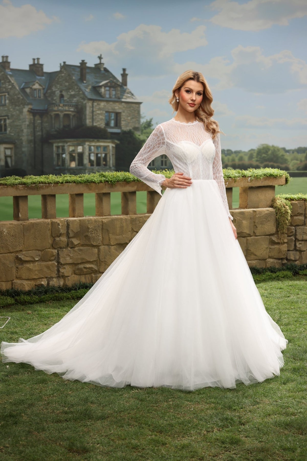 Caia white wedding dress detail view 7