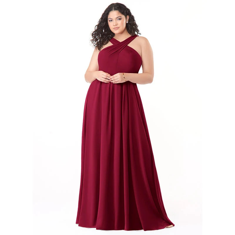 Dixie A-Line Halter Chiffon Bridesmaid Dress in Burgundy - additional view 25