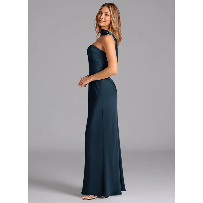 Lusinda Mermaid Strapless Stretch Satin Bridesmaid Dress in Dark Navy - additional view 27