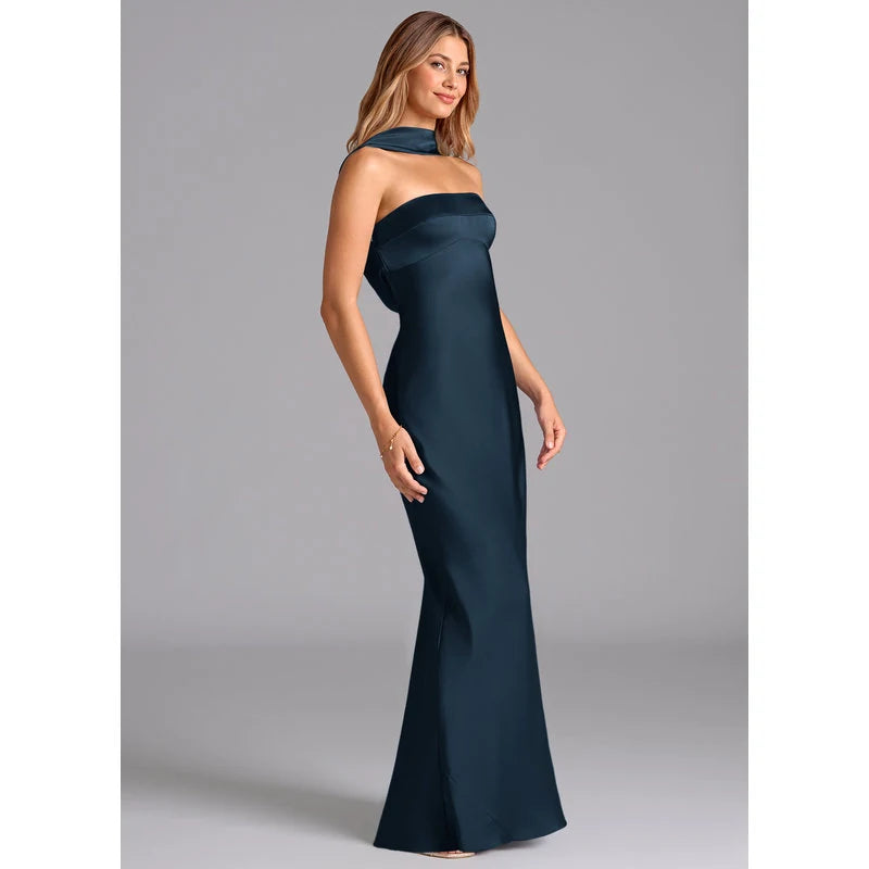 Lusinda Mermaid Strapless Stretch Satin Bridesmaid Dress in Dark Navy - additional view 28