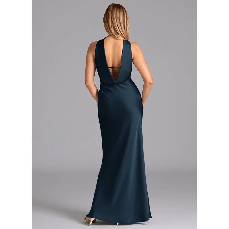 Lusinda Mermaid Strapless Stretch Satin Bridesmaid Dress in Dark Navy - additional view 29