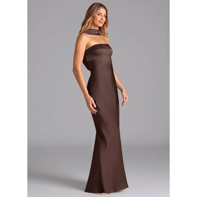 Lusinda Mermaid Strapless Stretch Satin Bridesmaid Dress in Ganache - additional view 13