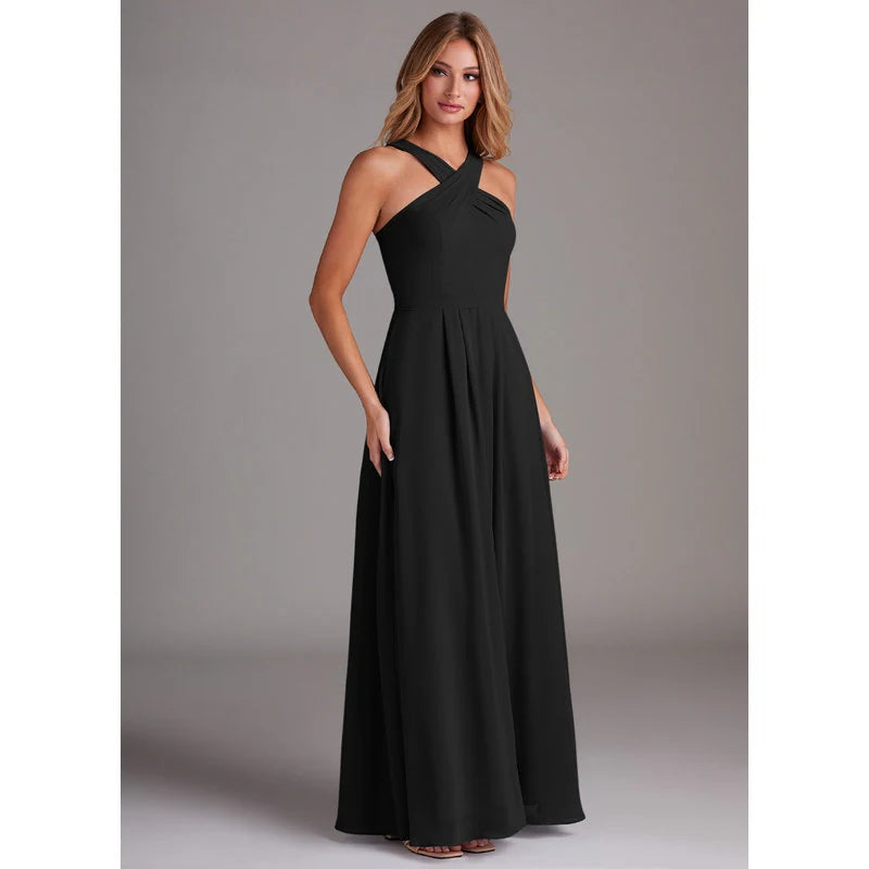 Dixie A-Line Halter Chiffon Bridesmaid Dress in black - additional view 15