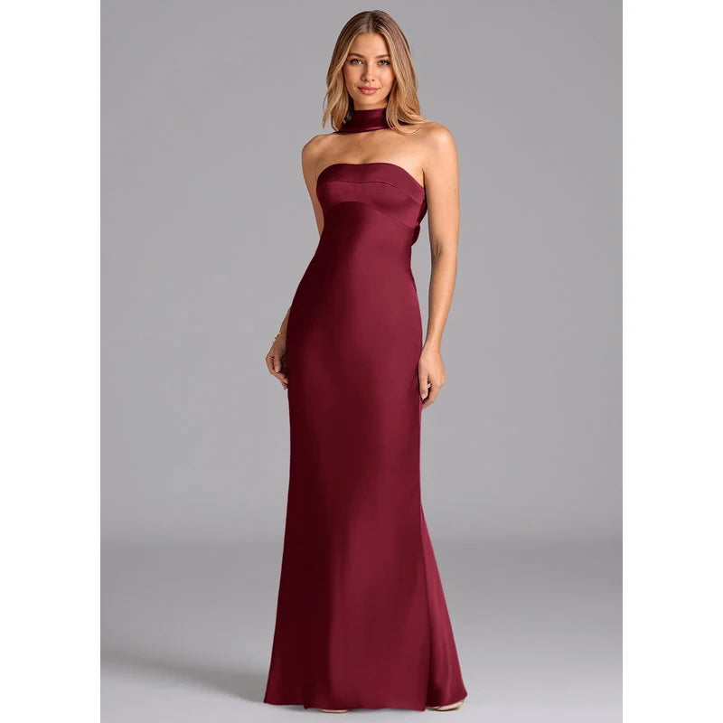 Lusinda Mermaid Strapless Stretch Satin Bridesmaid Dress in Burgundy - additional view 31