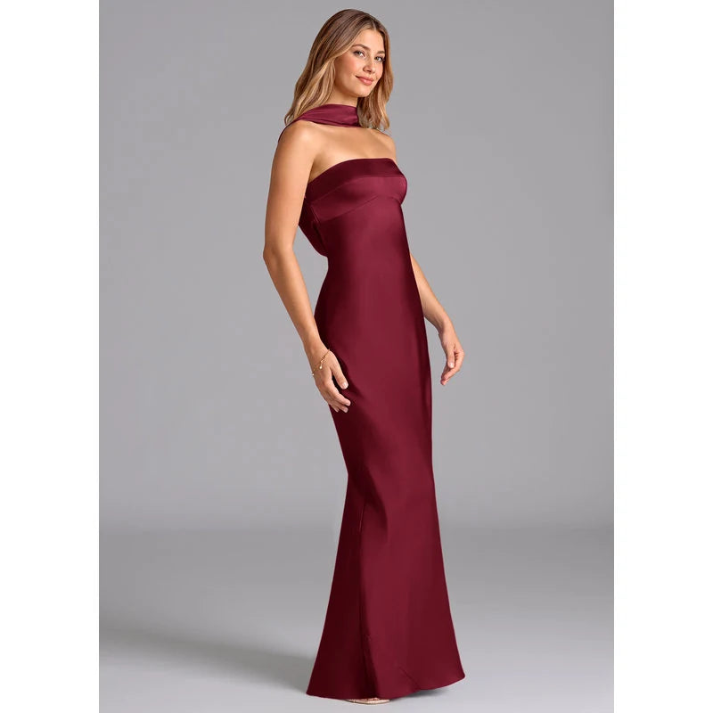 Lusinda Mermaid Strapless Stretch Satin Bridesmaid Dress in Burgundy - additional view 33