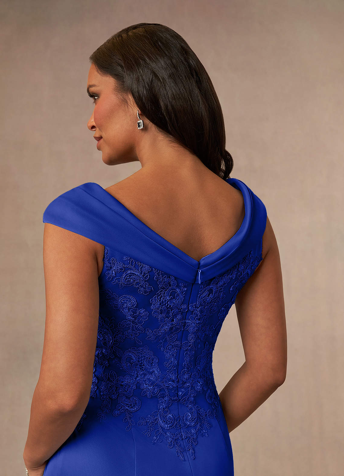 Calathea A-Line V-Neck Lace and Mesh Mother of the Bride Dress in Royal Blue
