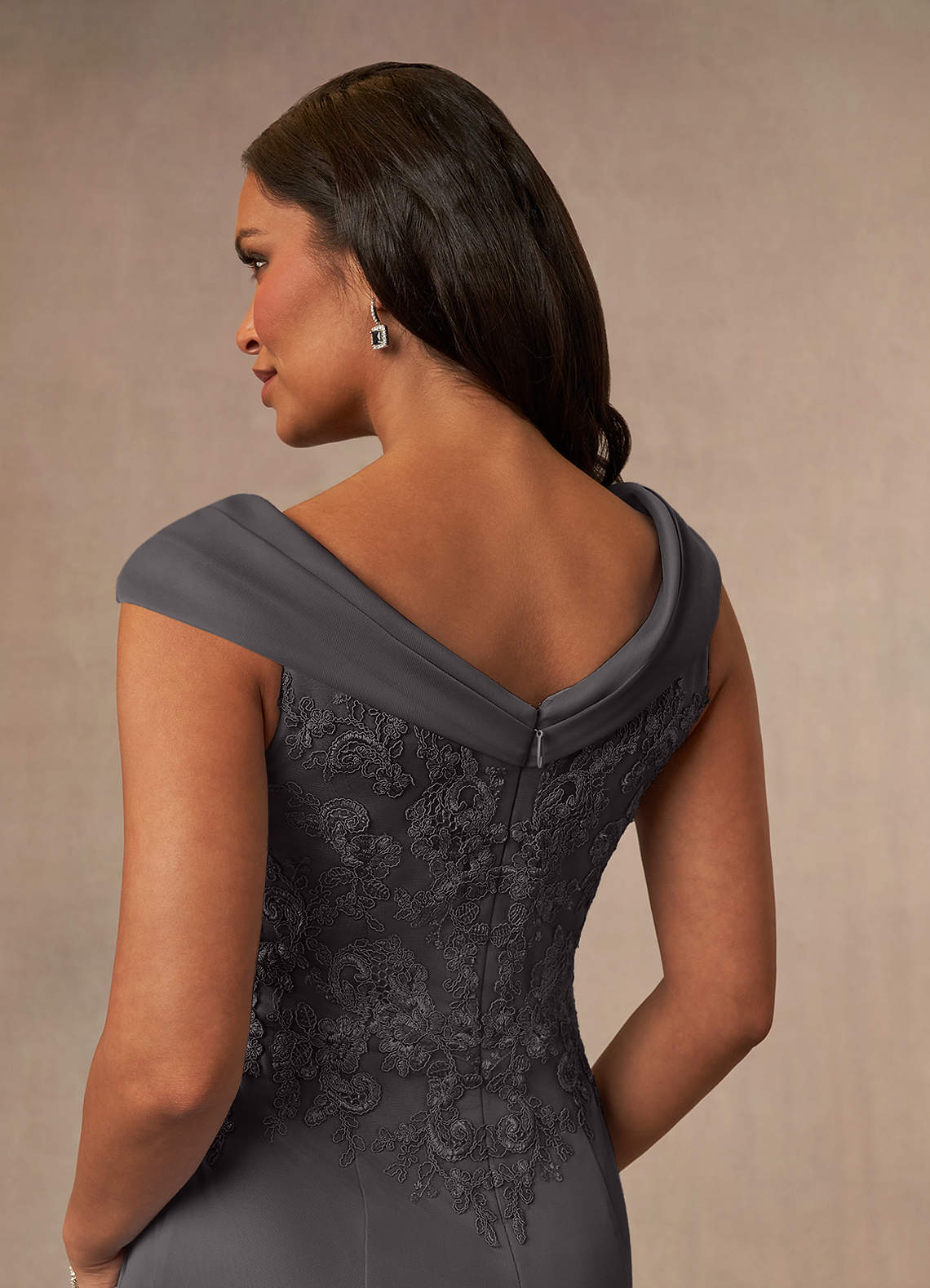 Calathea A-Line V-Neck Lace and Mesh Mother of the Bride Dress in black