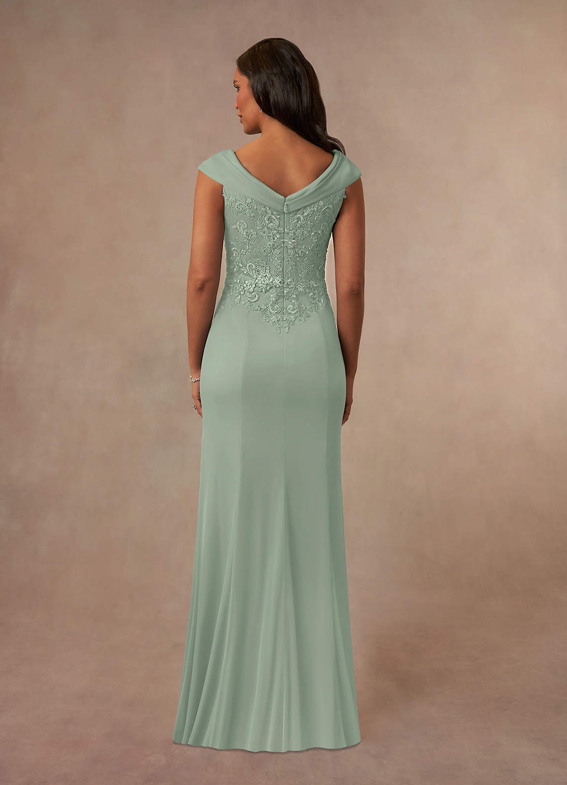 Calathea A-Line V-Neck Lace and Mesh Mother of the Bride Dress in Dusty Sage