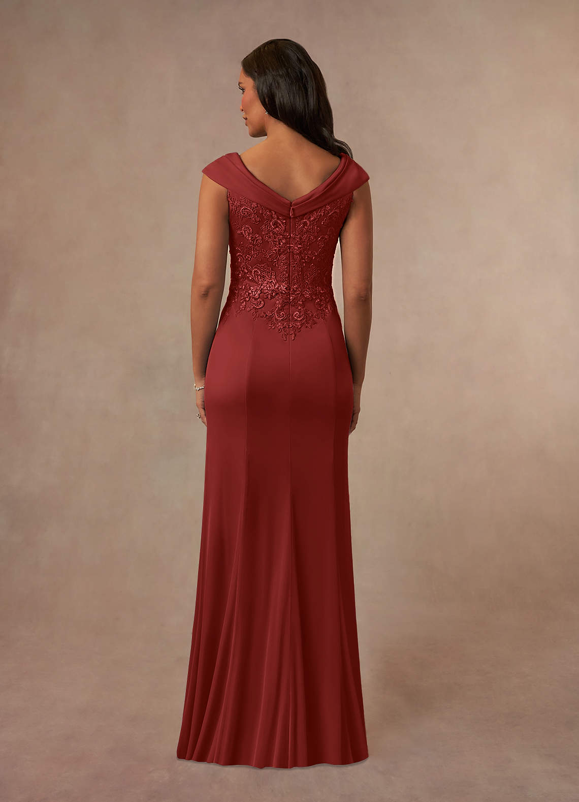 Calathea A-Line V-Neck Lace and Mesh Mother of the Bride Dress in Rust