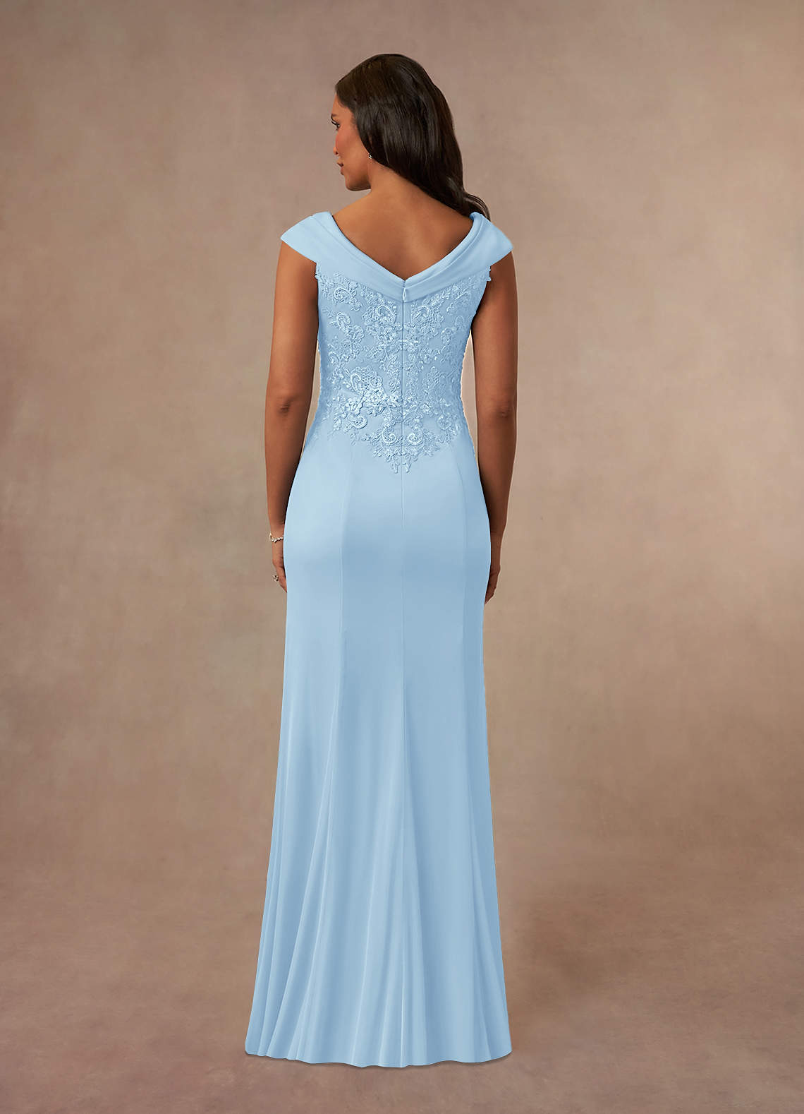Calathea A-Line V-Neck Lace and Mesh Mother of the Bride Dress in Sky Blue