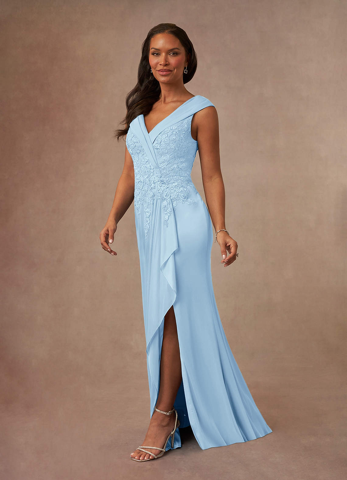 Calathea A-Line V-Neck Lace and Mesh Mother of the Bride Dress in Sky Blue