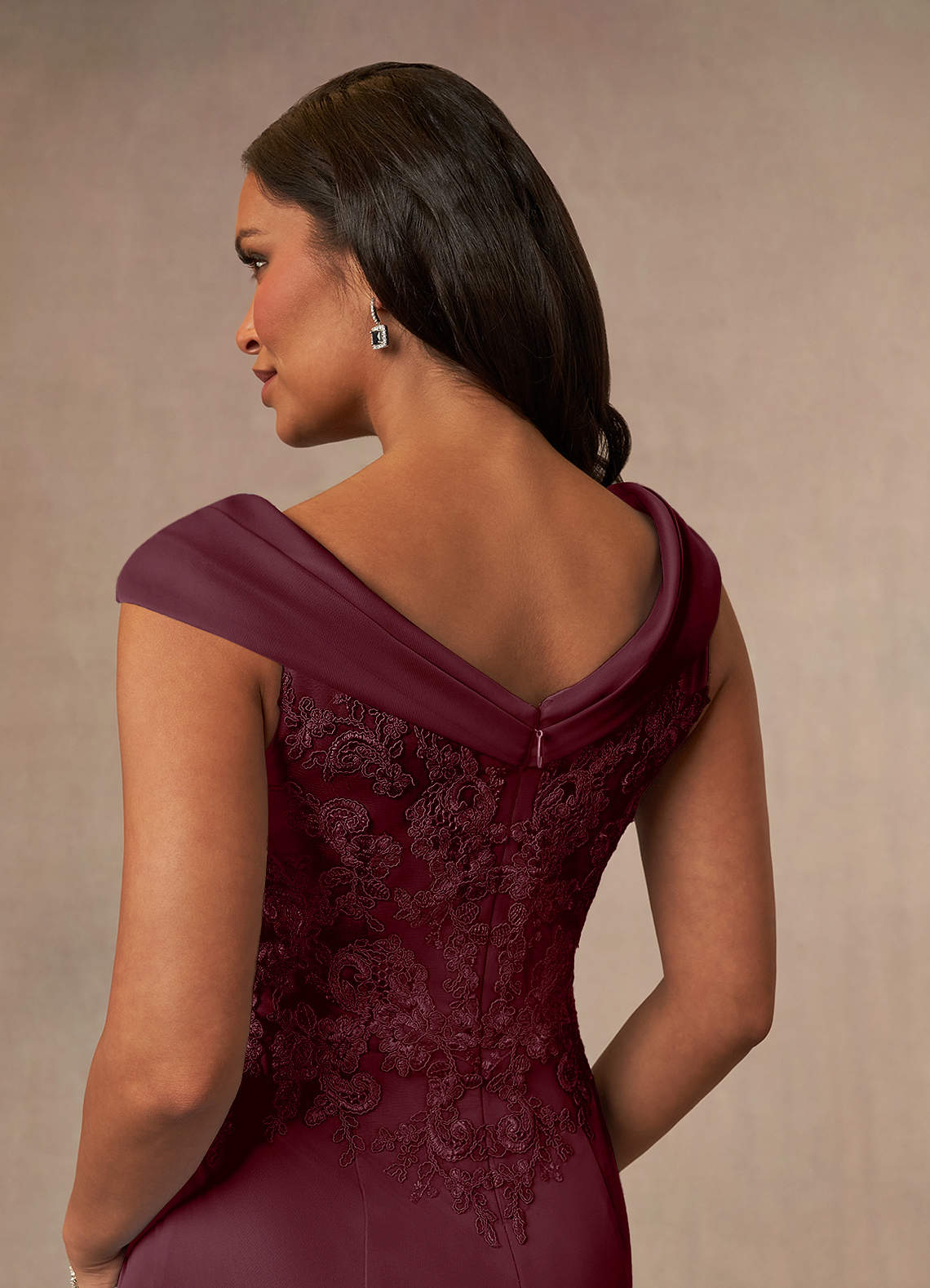 Calathea A-Line V-Neck Lace and Mesh Mother of the Bride Dress in Cabernet