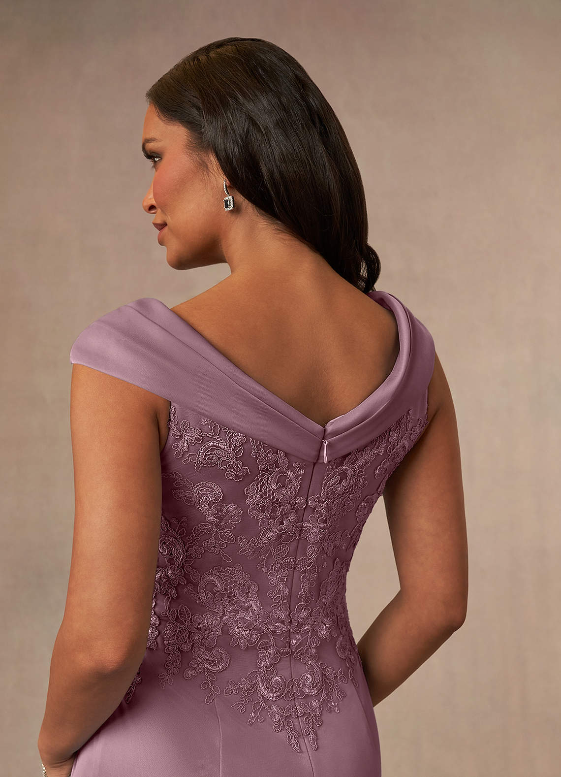 Calathea A-Line V-Neck Lace and Mesh Mother of the Bride Dress in Dusty Rose