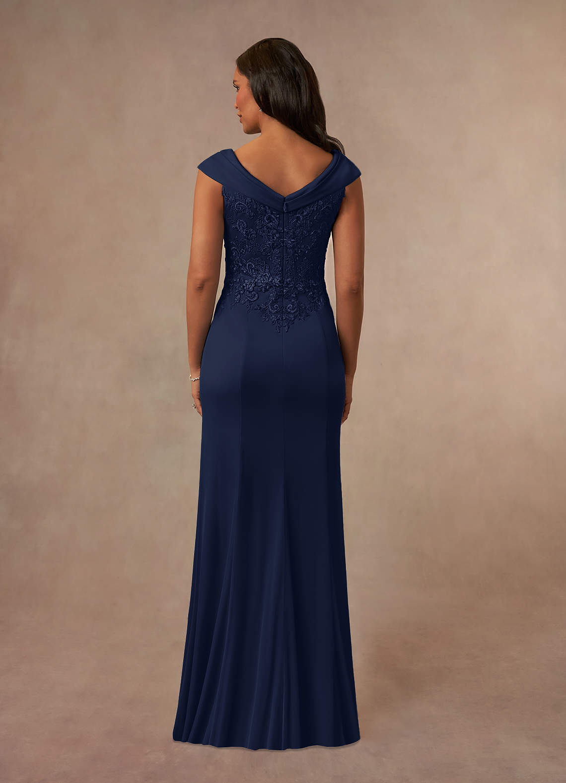 Calathea A-Line V-Neck Lace and Mesh Mother of the Bride Dress in Dark Navy