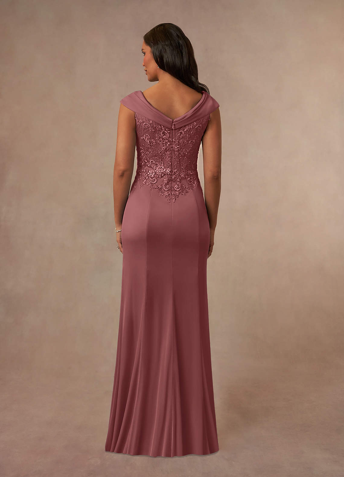 Calathea A-Line V-Neck Lace and Mesh Mother of the Bride Dress in Desert Rose