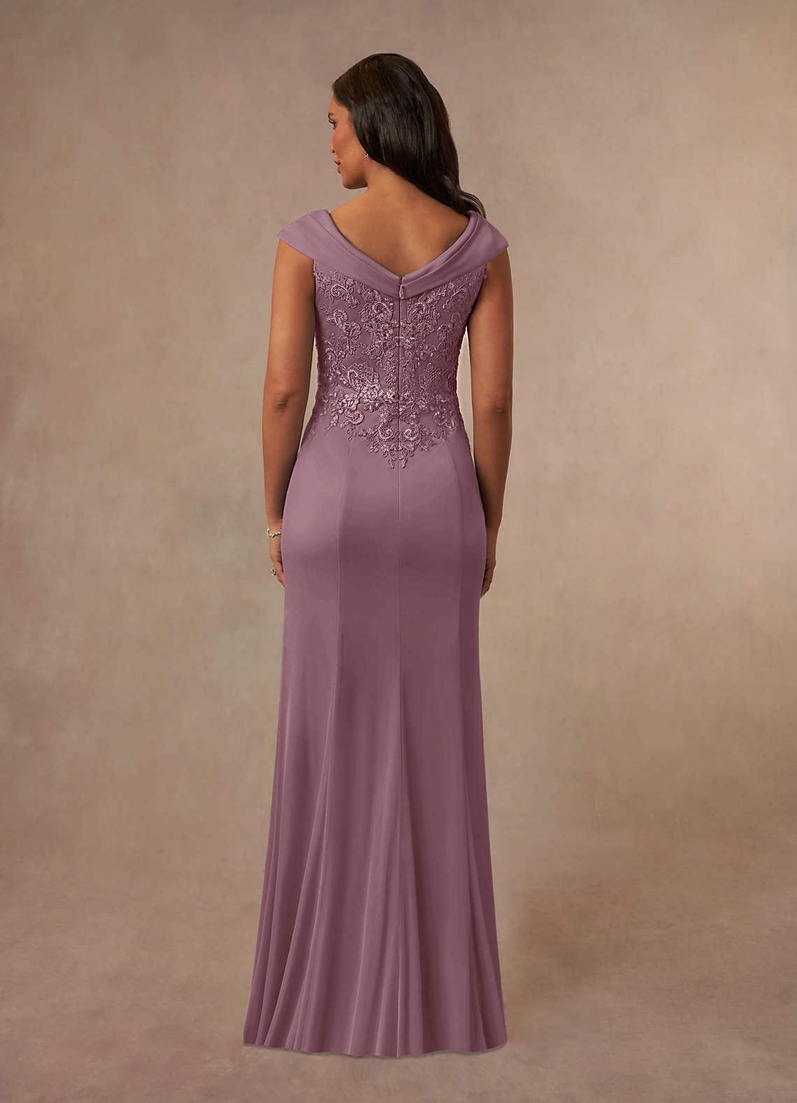Calathea A-Line V-Neck Lace and Mesh Mother of the Bride Dress in Dusty Rose