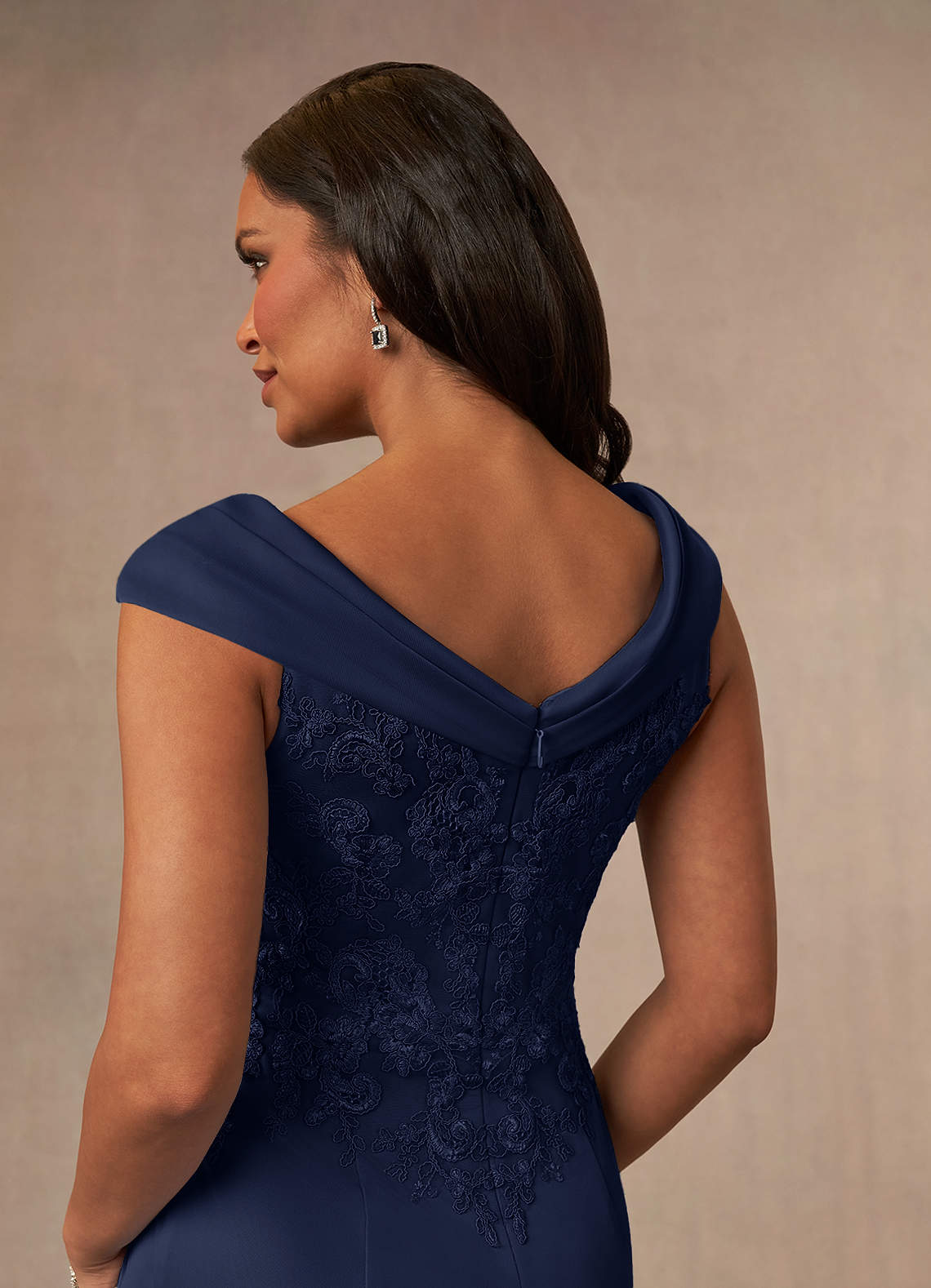 Calathea A-Line V-Neck Lace and Mesh Mother of the Bride Dress in Dark Navy