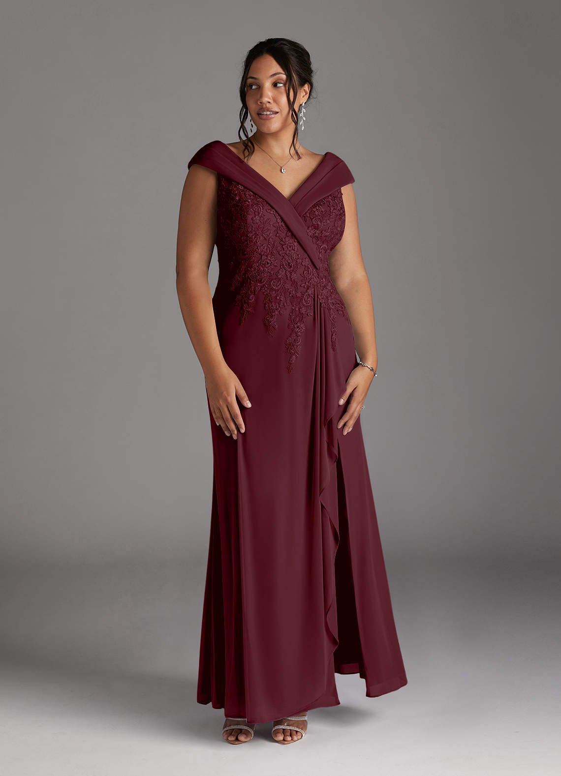 Calathea A-Line V-Neck Lace and Mesh Mother of the Bride Dress