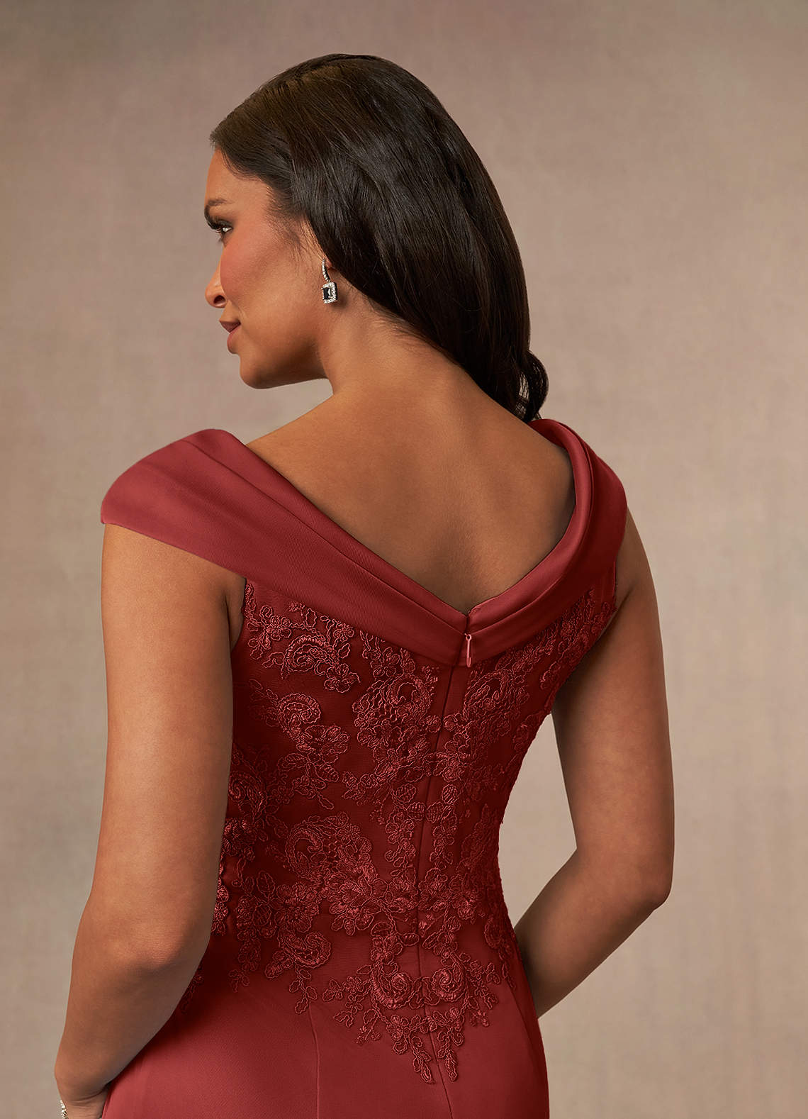 Calathea A-Line V-Neck Lace and Mesh Mother of the Bride Dress in Rust