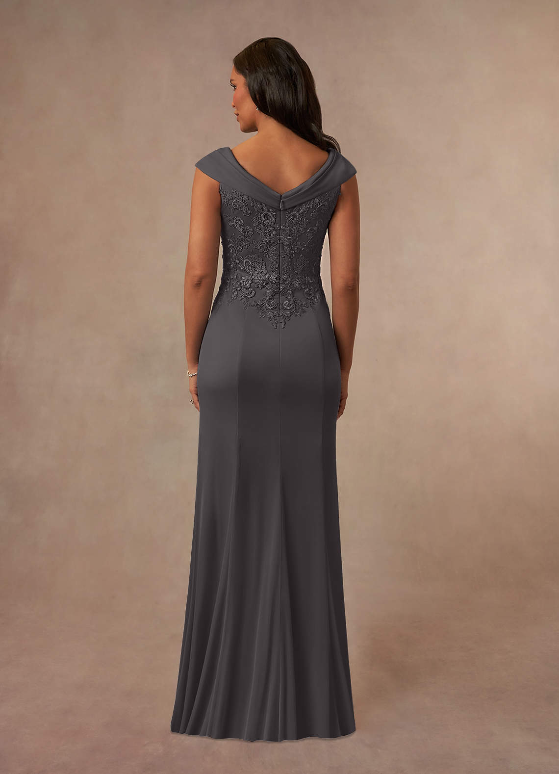 Calathea A-Line V-Neck Lace and Mesh Mother of the Bride Dress in black