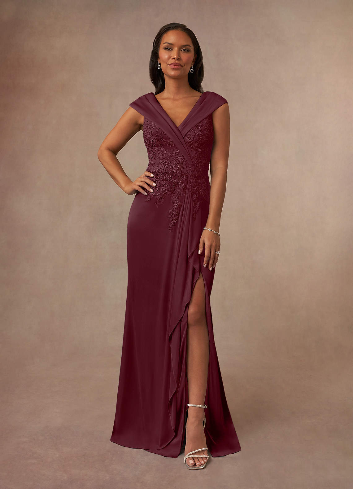 Calathea A-Line V-Neck Lace and Mesh Mother of the Bride Dress