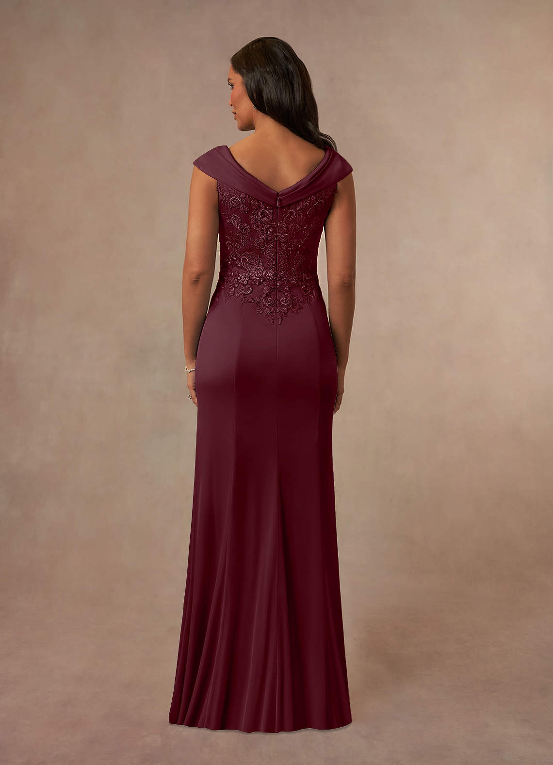 Calathea A-Line V-Neck Lace and Mesh Mother of the Bride Dress in Cabernet