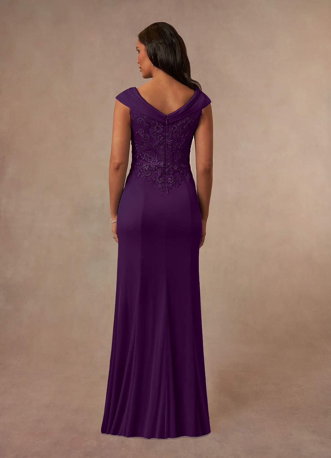 Calathea A-Line V-Neck Lace and Mesh Mother of the Bride Dress in Grape
