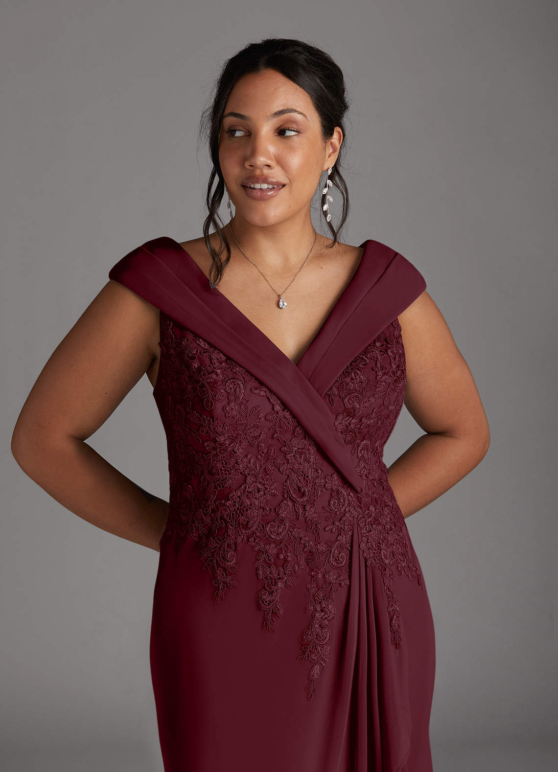 Calathea A-Line V-Neck Lace and Mesh Mother of the Bride Dress
