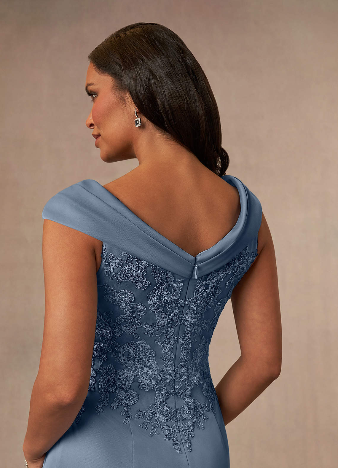 Calathea A-Line V-Neck Lace and Mesh Mother of the Bride Dress in Twilight