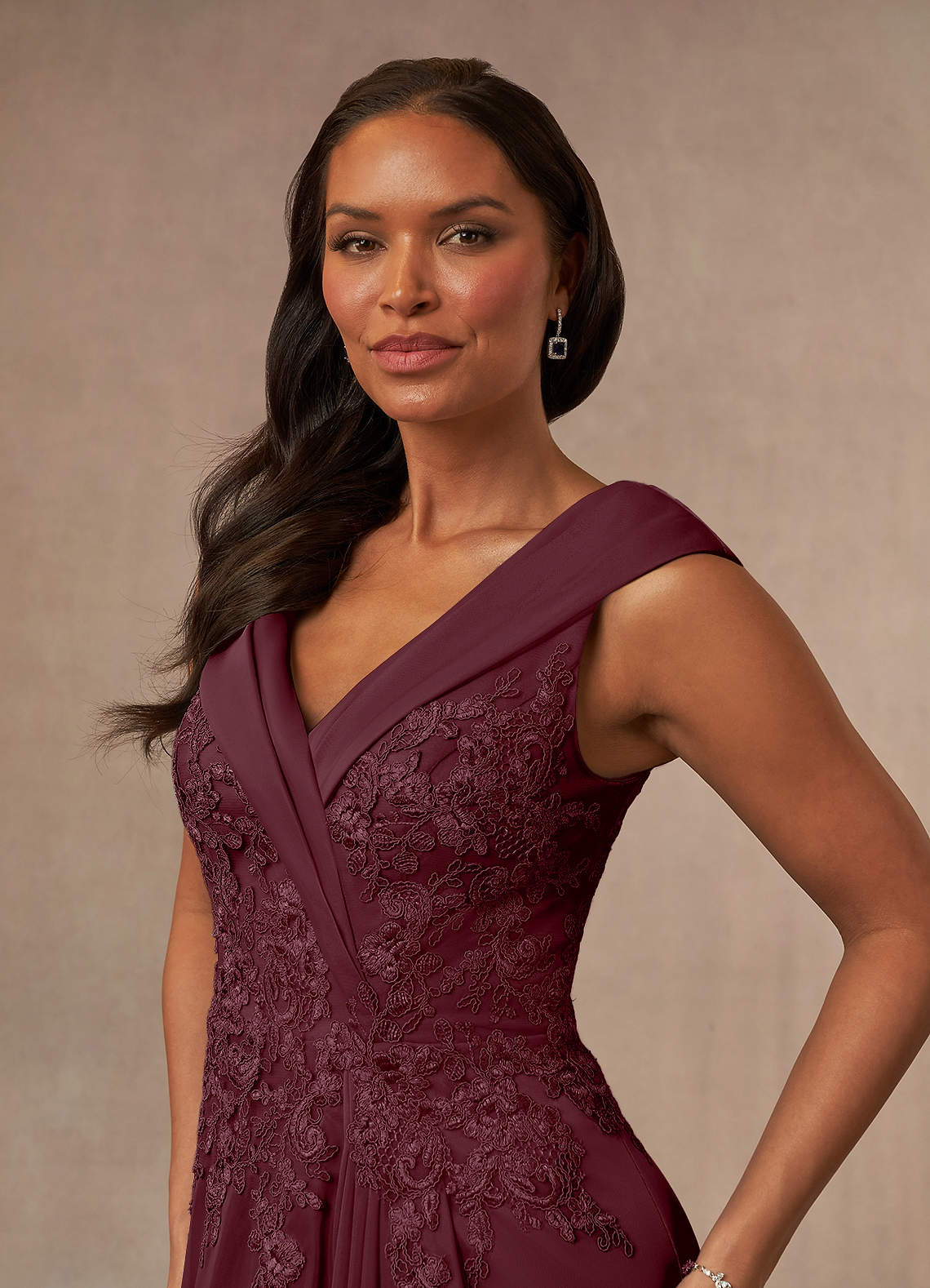 Calathea A-Line V-Neck Lace and Mesh Mother of the Bride Dress