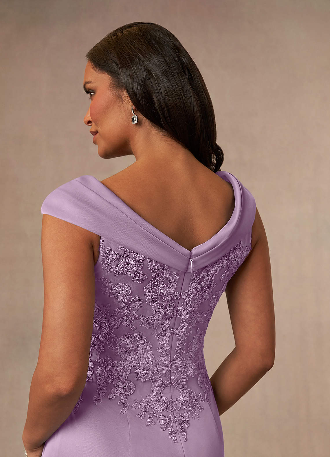 Calathea A-Line V-Neck Lace and Mesh Mother of the Bride Dress in Wisteria