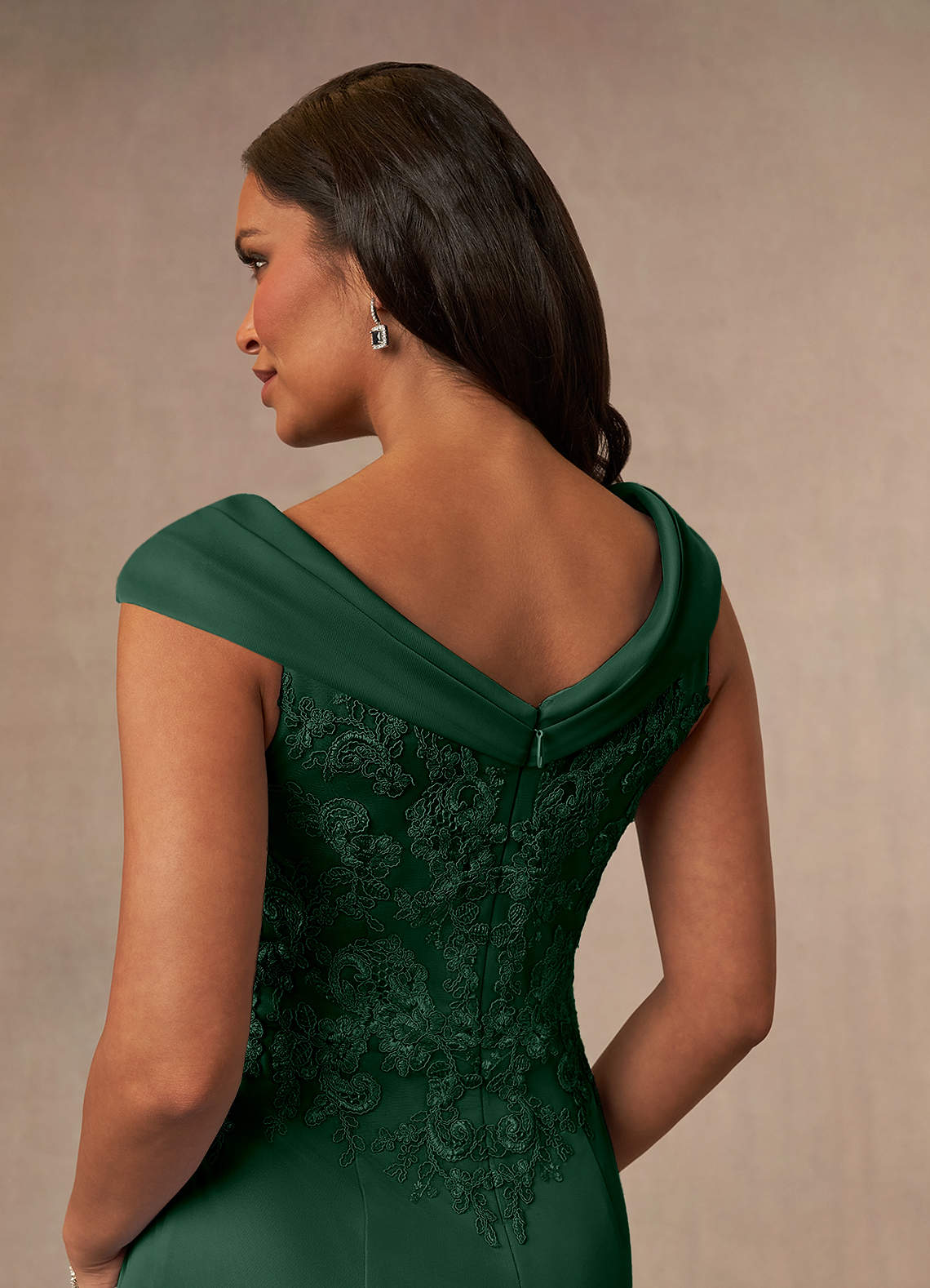 Calathea A-Line V-Neck Lace and Mesh Mother of the Bride Dress in Dark Green