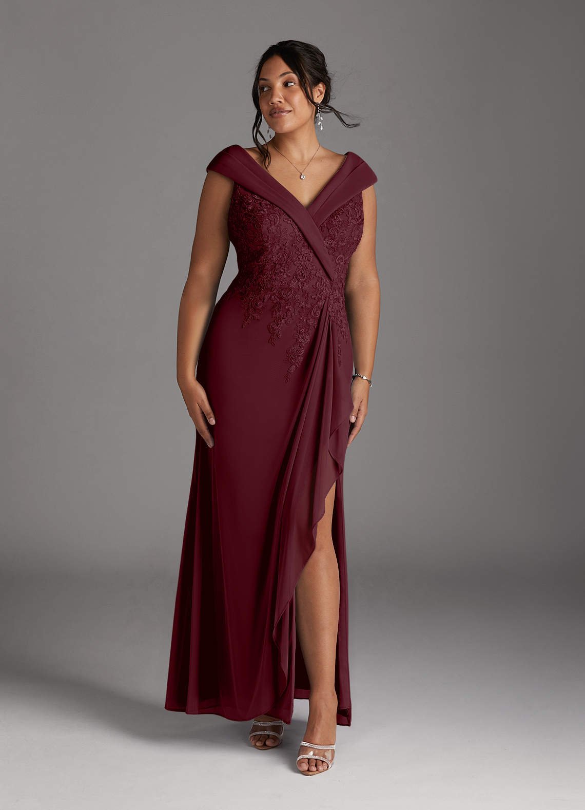 Calathea A-Line V-Neck Lace and Mesh Mother of the Bride Dress