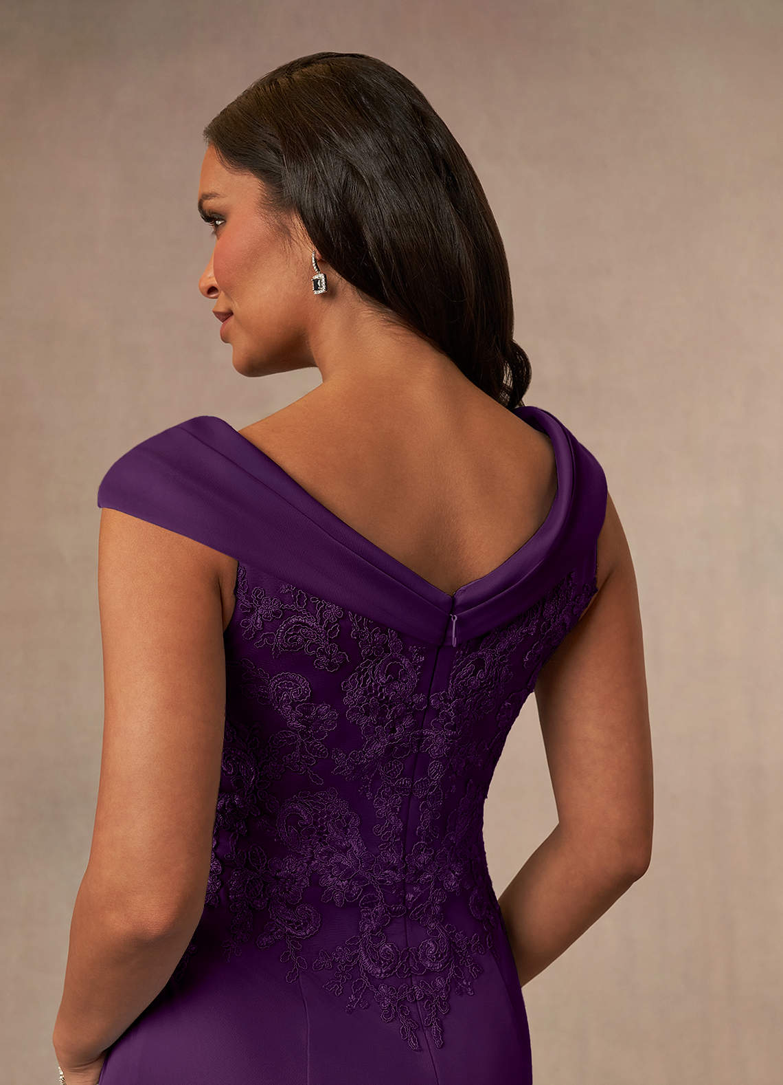Calathea A-Line V-Neck Lace and Mesh Mother of the Bride Dress in Grape