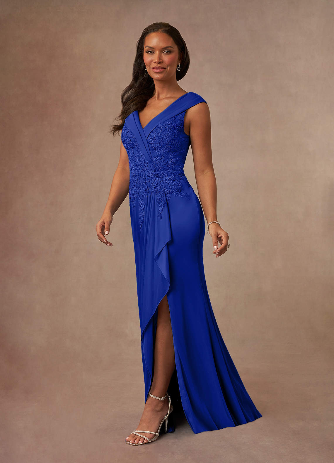 Calathea A-Line V-Neck Lace and Mesh Mother of the Bride Dress in Royal Blue