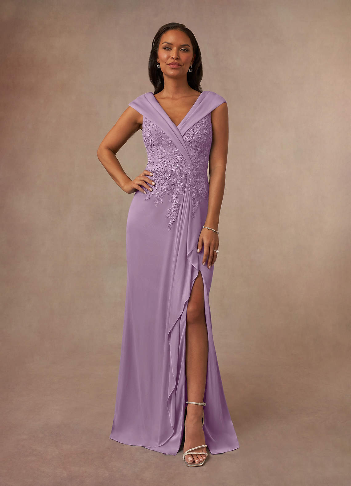Calathea A-Line V-Neck Lace and Mesh Mother of the Bride Dress in Wisteria