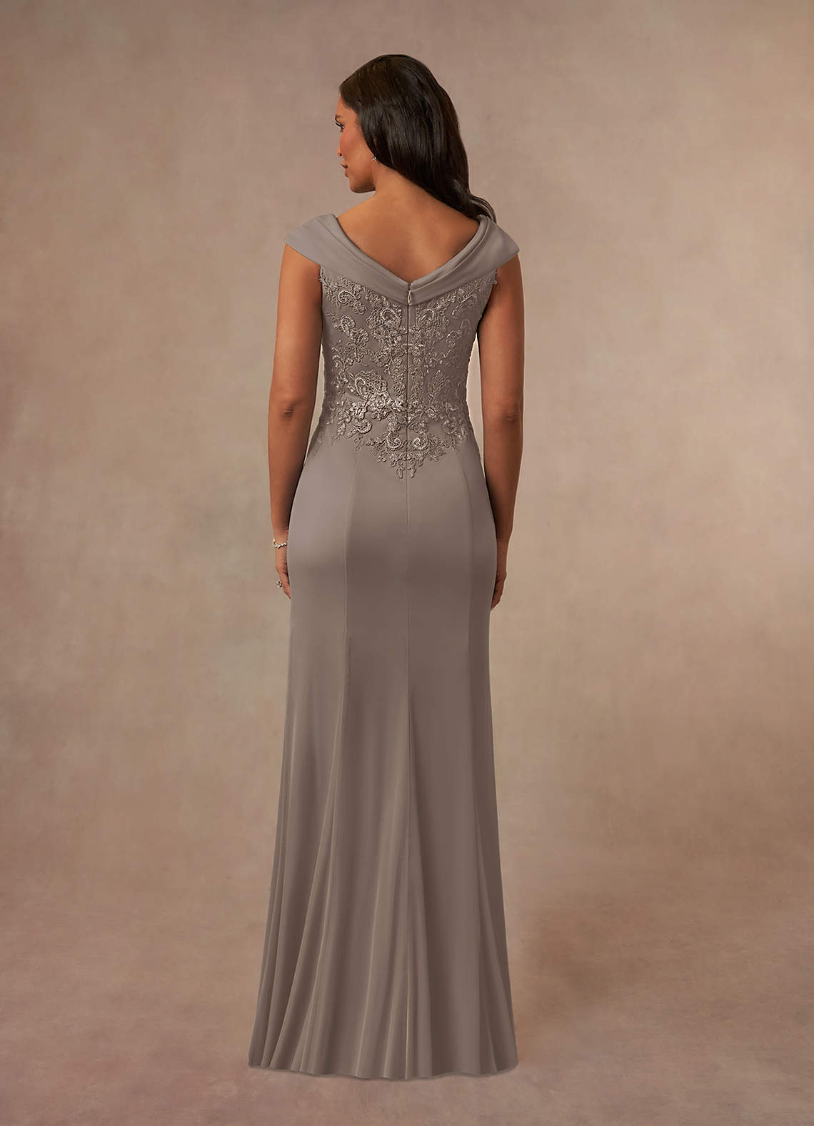 Calathea A-Line V-Neck Lace and Mesh Mother of the Bride Dress in Steel Grey