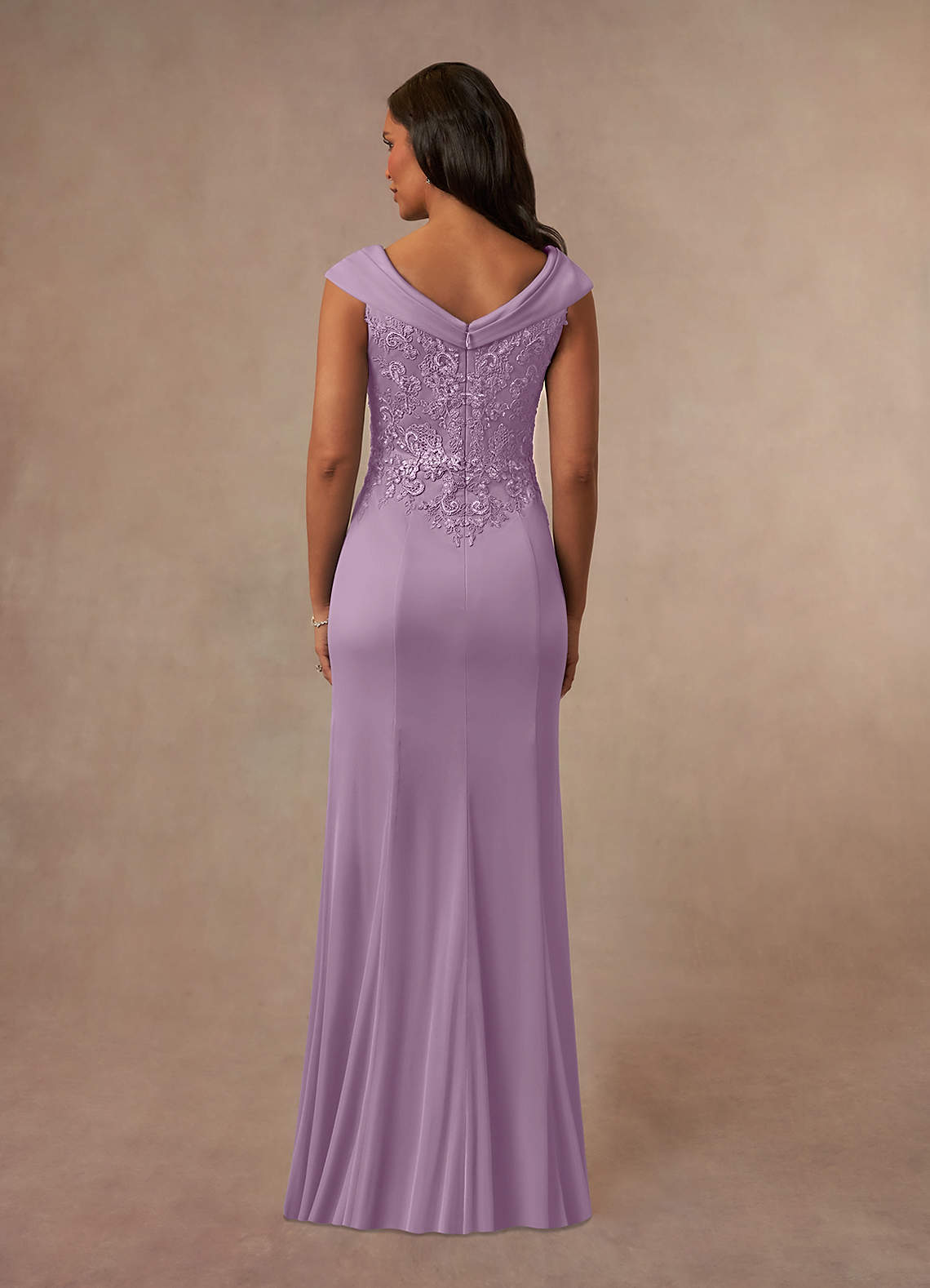 Calathea A-Line V-Neck Lace and Mesh Mother of the Bride Dress in Wisteria